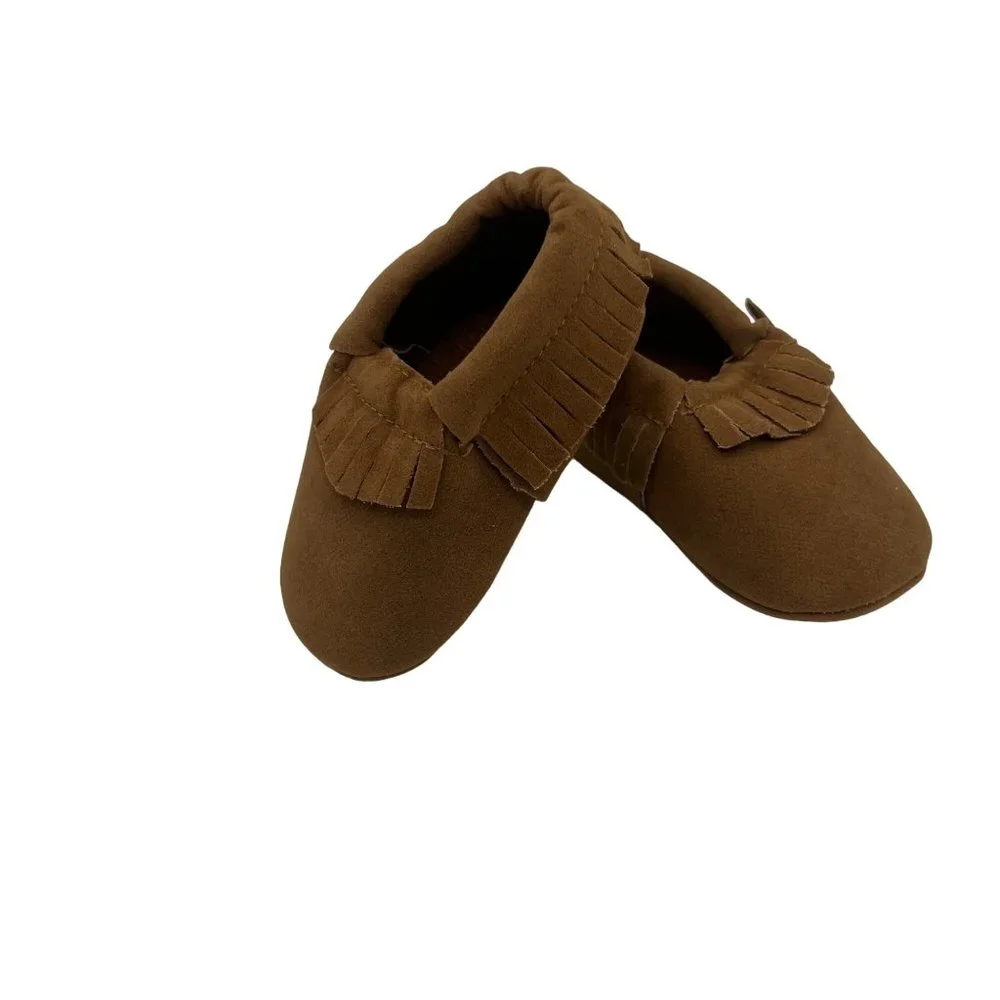 Infant Shoes Size 2 Brown Fringe 3-12 months Unbranded Faux Leather NEW